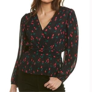The Kooples Navy Blue Cherry Wrap Top Size 1 /Small